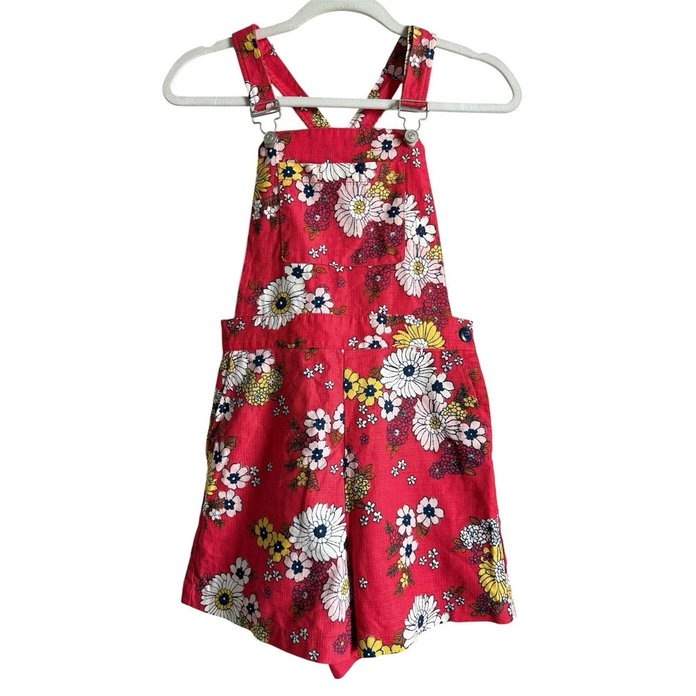 ModCloth Candy Red Floral Dazed Summer Days Bib Shortalls Overalls Womens Size 2